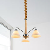 Lámpara de araña cónica moderna de cromo y madera - 3/5 luces - Lámpara de techo de vidrio esmerilado